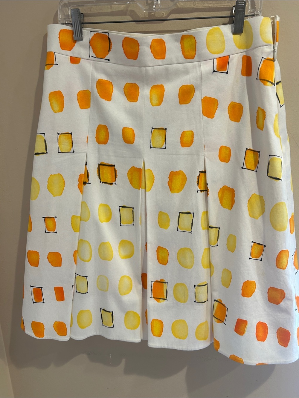 Akris Punto White A-Line Skirt with Yellow & Orange Print